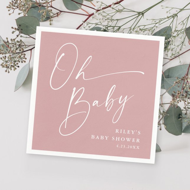Servilleta De Papel Oh Baby Script Moderno Dusty Pink Baby Shower (Subido por el creador)