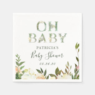 Servilleta De Papel Oh Baby Shower Greenery Watercolor Rustic Floral