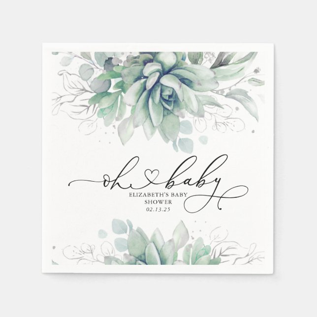 Servilleta De Papel Oh Baby Succulent Silver Greeneration Baby Shower (Anverso)