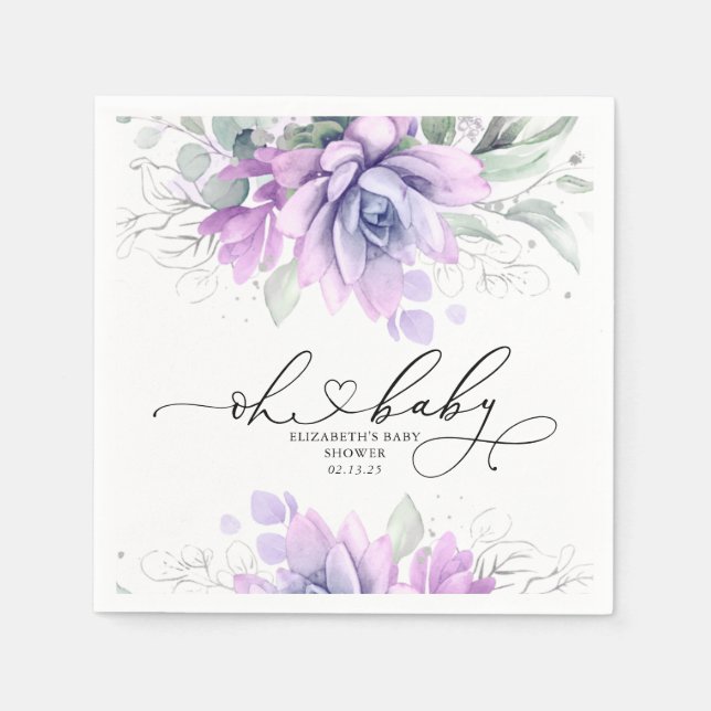 Servilleta De Papel Oh Baby Succulent Silver Greeneration Baby Shower (Anverso)