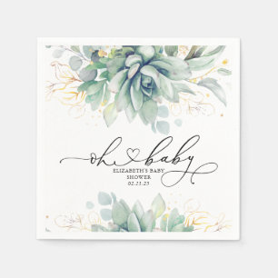 Servilleta De Papel Oh Baby Succulents Gold Green Baby Shower