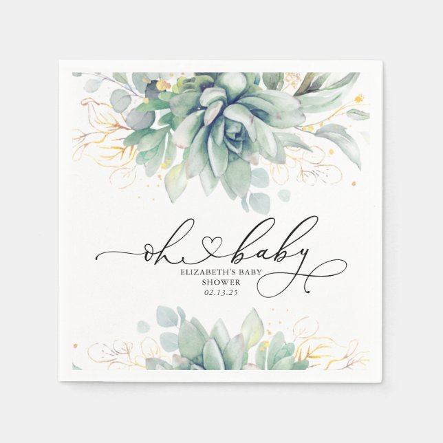 Servilleta De Papel Oh Baby Succulents Gold Greeneration Baby Shower (Anverso)
