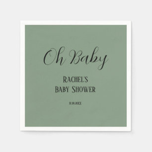Servilleta De Papel Oh Baby Verde Salvia Letra Cute Moderno Baby Showe