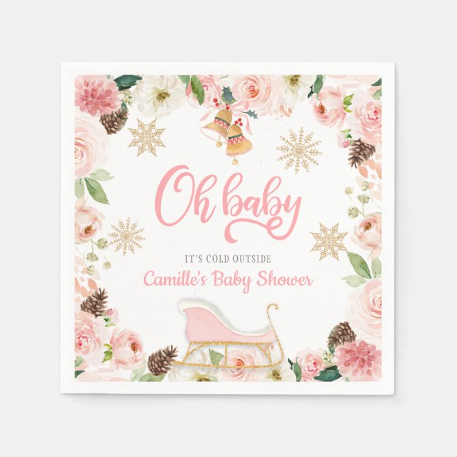 Servilleta De Papel Oh Baby Winter Chica Rosa Baby Shower (Anverso)