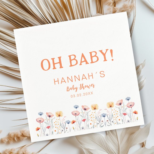 Servilleta De Papel ¡OH BEBÉ! Flor silvestre fresca | Baby Shower blan (Subido por el creador)