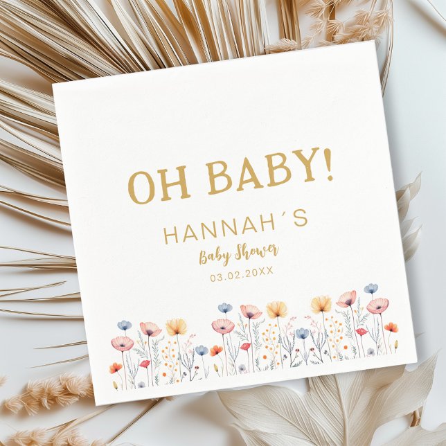 Servilleta De Papel ¡OH BEBÉ! Flor silvestre fresca | Baby Shower blan (Subido por el creador)