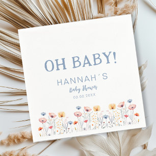 Servilleta De Papel ¡OH BEBÉ! Flor silvestre fresca Baby Shower blan