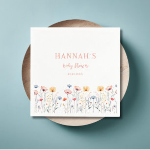 Servilleta De Papel ¡OH BEBÉ! Flor silvestre fresca   Baby Shower blan