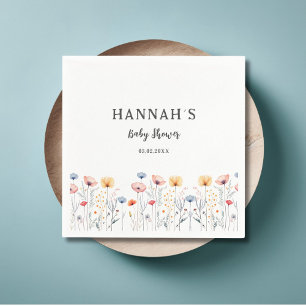 Servilleta De Papel ¡OH BEBÉ! Flor silvestre fresca   Baby Shower blan