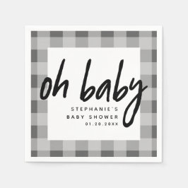 Servilleta De Papel Oh, bebé | Gray Gingham Unisex Baby Shower