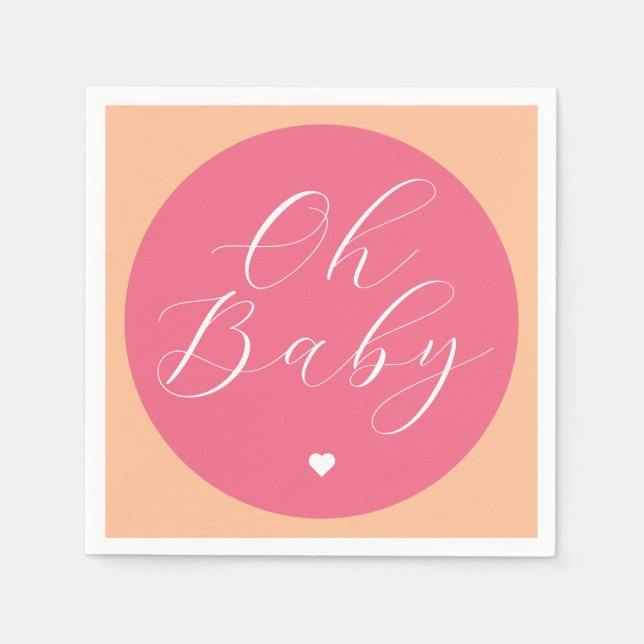 Servilleta De Papel oh bebé retro rosa mínimo ducha de bebé (Anverso)