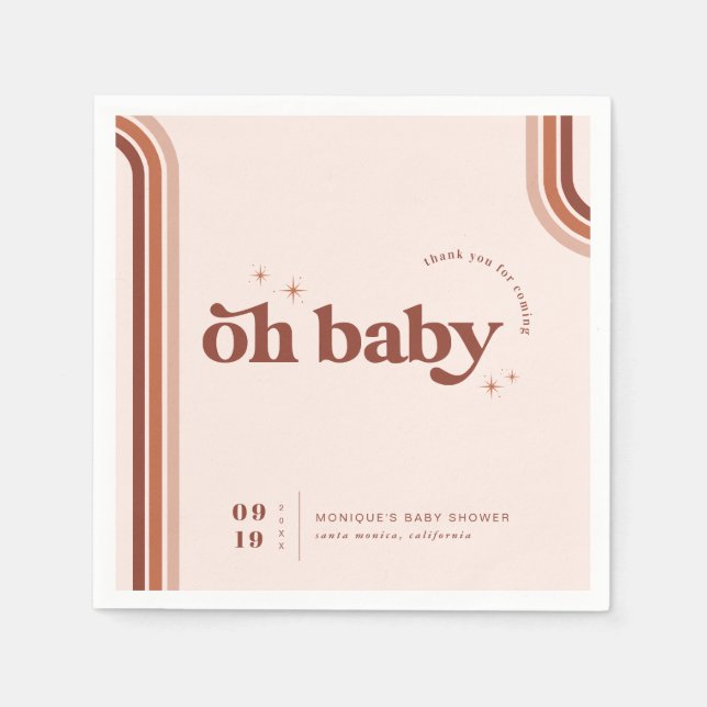 Servilleta De Papel Oh bebé | Retro Setentis Baby Shower (Anverso)