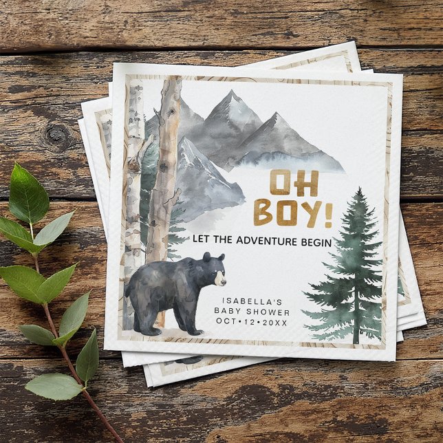 Servilleta De Papel Oh Boy Adventure Begin | Baby Shower Bear & Birch (Subido por el creador)