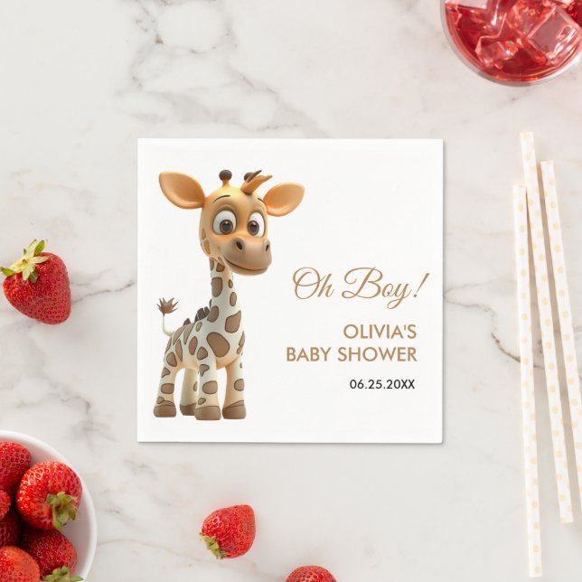 Servilleta De Papel Oh Boy Baby Giraffe Cute Boy Baby Shower (In situ)