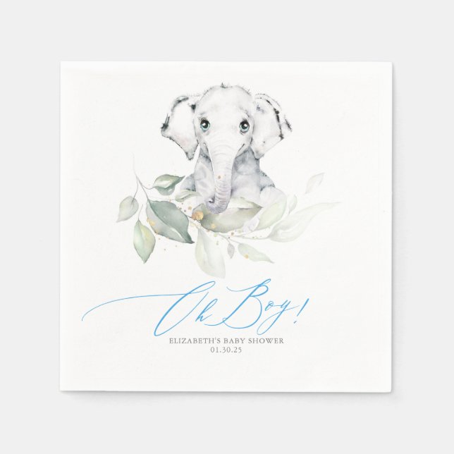 Servilleta De Papel Oh Boy Baby Shower Elephant Greeneration (Anverso)