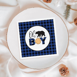 Servilleta De Papel Oh Boy Bear azul de cuadros de Búfalo Baby Shower