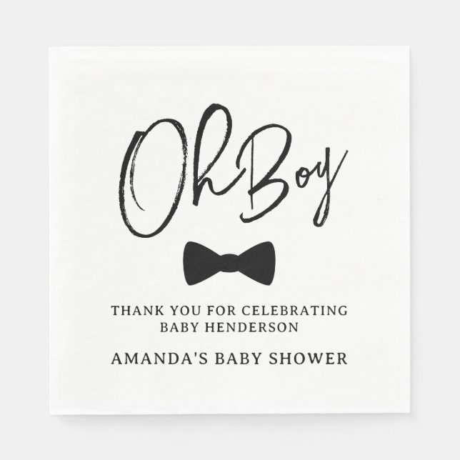 Servilleta De Papel Oh Boy Black Bow Tie Baby Shower (Anverso)
