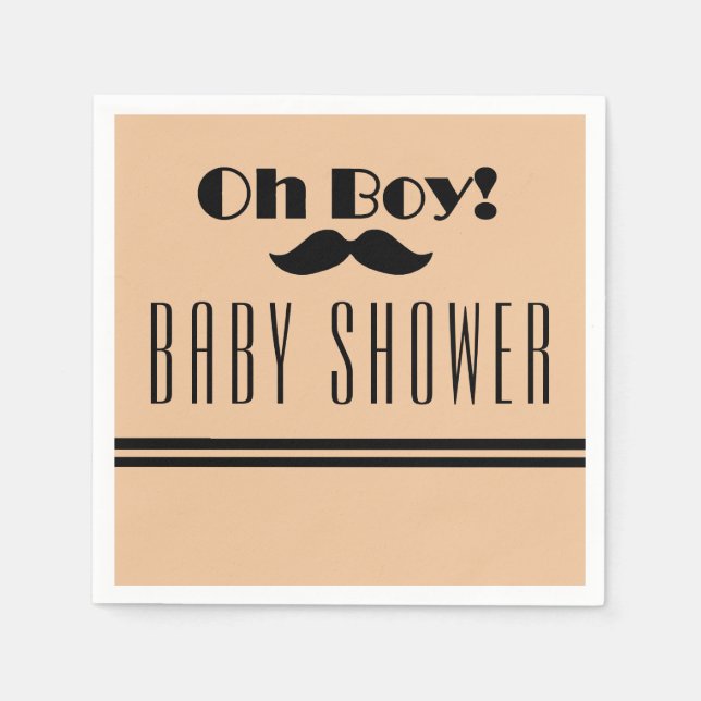 Servilleta De Papel Oh Boy Black Mustache Baby Shower (Anverso)