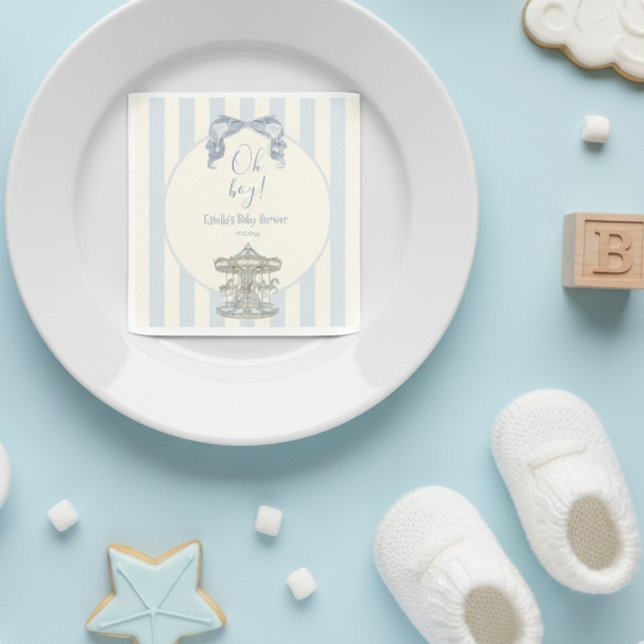 Servilleta De Papel Oh Boy Blue Bow Carousel horse Baby Shower  (Subido por el creador)