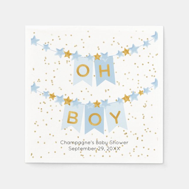 Servilleta De Papel Oh Boy Blue Bunting Flags Baby Shower (Anverso)
