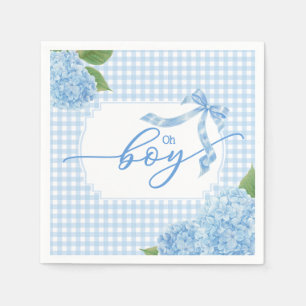 Servilleta De Papel Oh Boy Blue Gingham Plaid Hydrangea Baby Shower Na