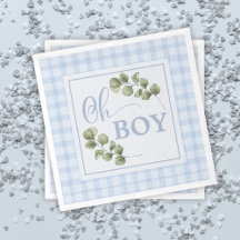 Oh Boy Blue Greenery y Gingham Baby Shower
