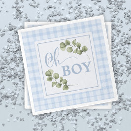 Servilleta De Papel Oh Boy Blue Greenery y Gingham Baby Shower