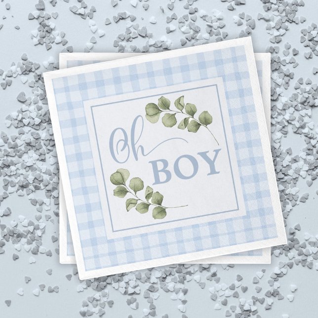 Servilleta De Papel Oh Boy Blue Greenery y Gingham Baby Shower (Subido por el creador)