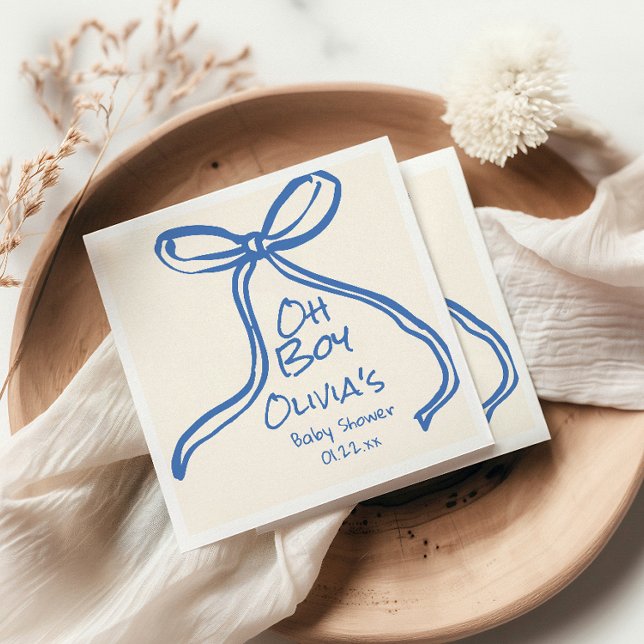 Servilleta De Papel Oh Boy Blue Hand Written Bow Baby Shower (Subido por el creador)