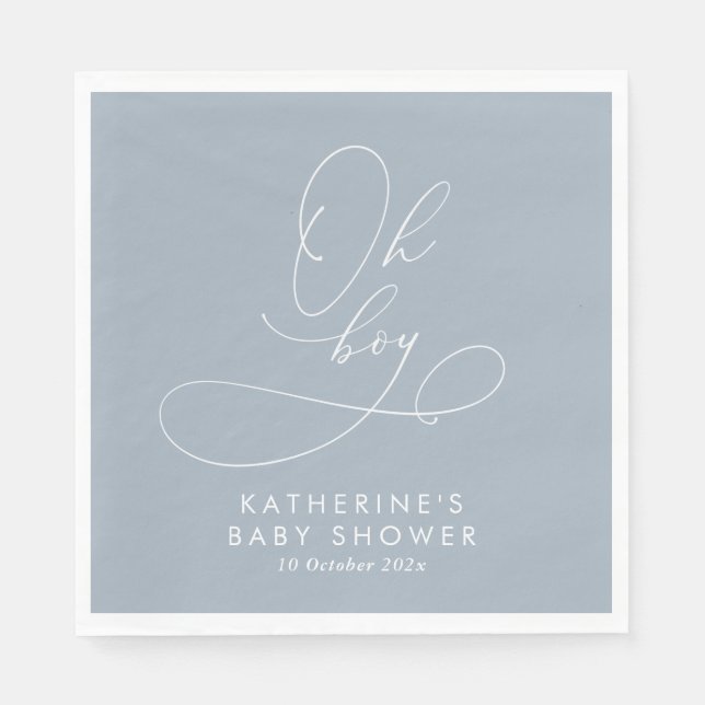Servilleta De Papel Oh Boy Dusty Blue Baby Shower (Anverso)