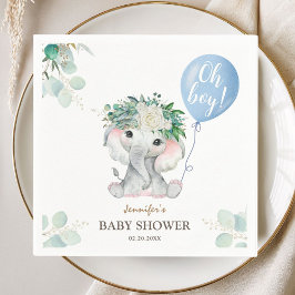 Servilleta De Papel Oh Boy Elephant Baby Shower Cute Globo Azul