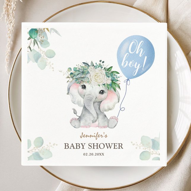 Servilleta De Papel Oh Boy Elephant Baby Shower Cute Globo Azul (Subido por el creador)