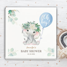 Oh Boy Elephant Baby Shower Cute Globo Azul