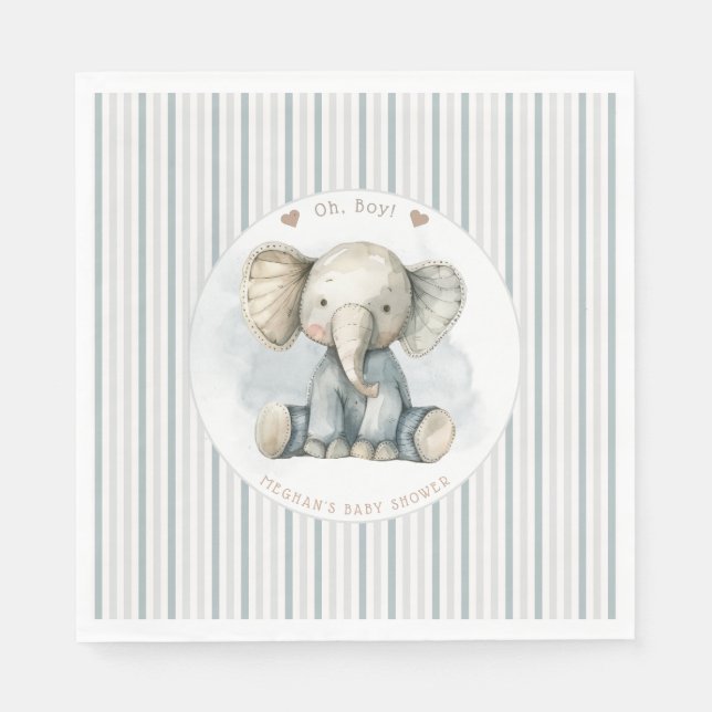 Servilleta De Papel Oh Boy Elephant Blue Arch Baby Shower (Anverso)