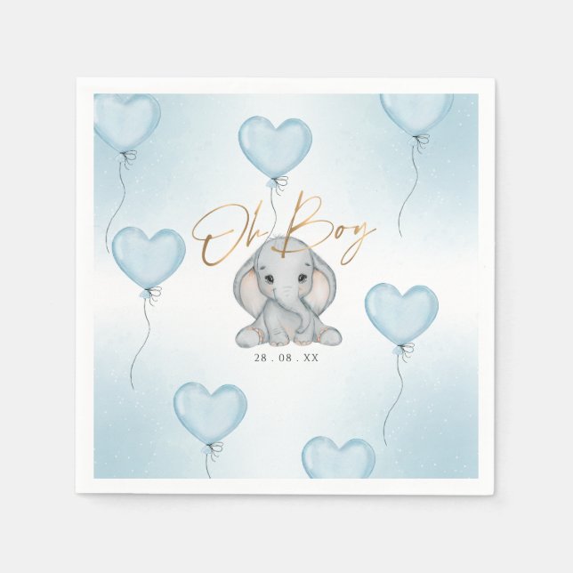 Servilleta De Papel Oh Boy Elephant Blue Balloon boy Baby Shower (Anverso)