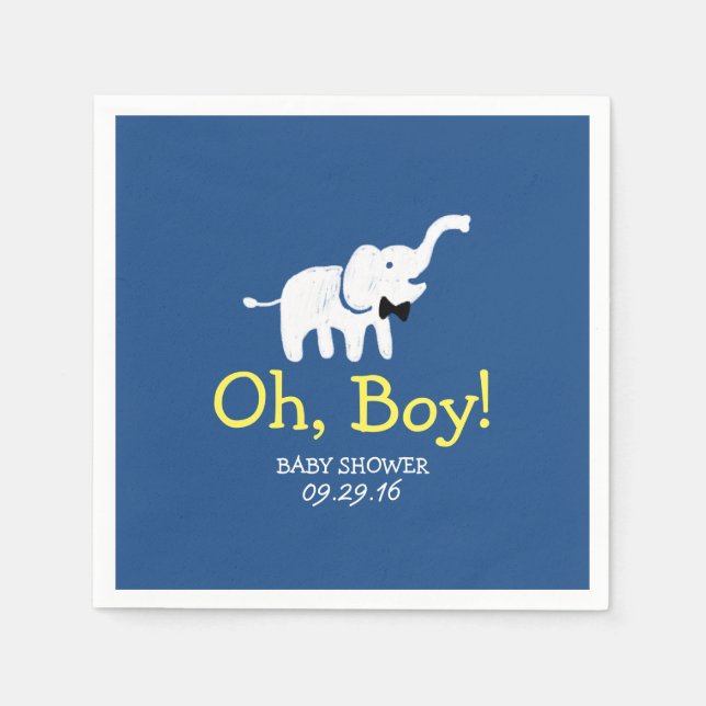 Servilleta De Papel Oh Boy Elephant Marina Azul Baby Shower (Anverso)