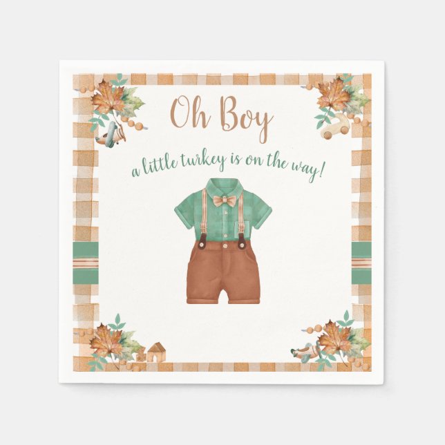 Servilleta De Papel Oh Boy Little Turkey Baby Shower (Anverso)