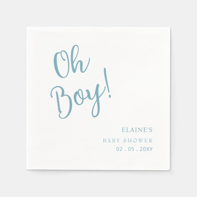 Servilleta De Papel Oh Boy Modern Cute Blue Boy Baby Shower (Anverso)