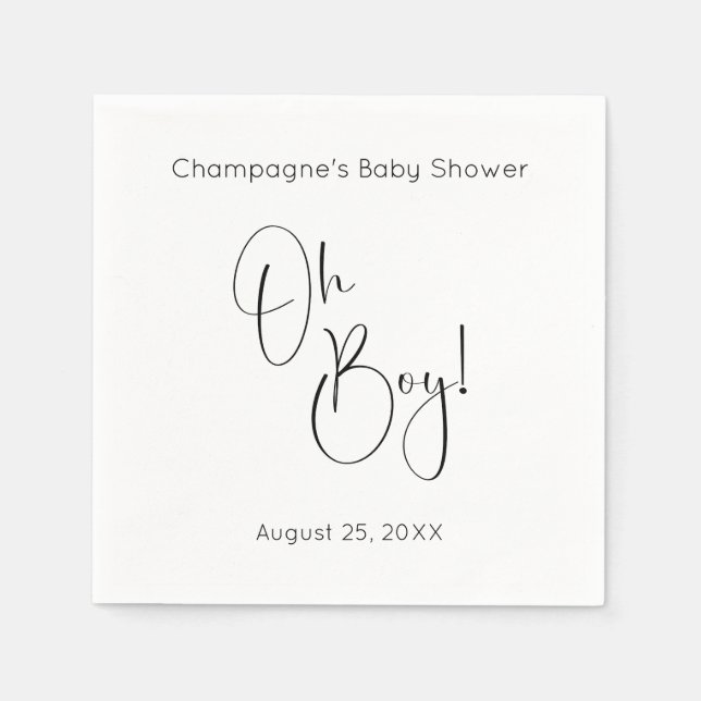 Servilleta De Papel Oh Boy Modern Script Baby Shower (Anverso)