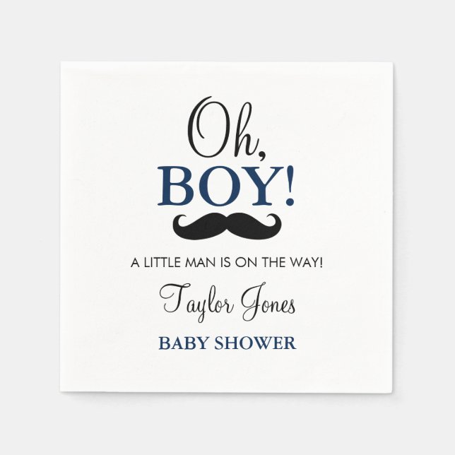 Servilleta De Papel Oh Boy Mustache Baby Shower Napkins (Anverso)