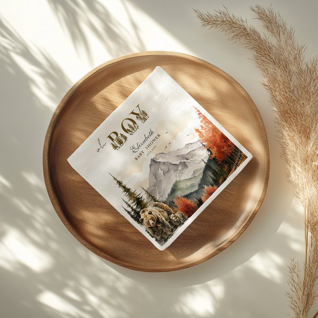 Servilleta De Papel Oh Boy Rustic Otoño Woodland Bear Baby Shower (Subido por el creador)