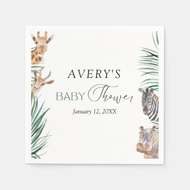 Servilleta De Papel Oh Boy Safari Animals Baby Shower Napkins (Anverso)