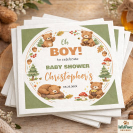Servilleta De Papel Oh Boy Watercolor Woodland Bear Baby Shower