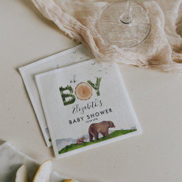 Servilleta De Papel Oh Boy Watercolor Woodland Bear Baby Shower