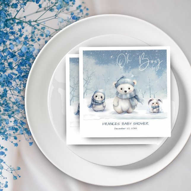 Servilleta De Papel Oh Boy Winter | Woodland Baby Shower Editable (Subido por el creador)