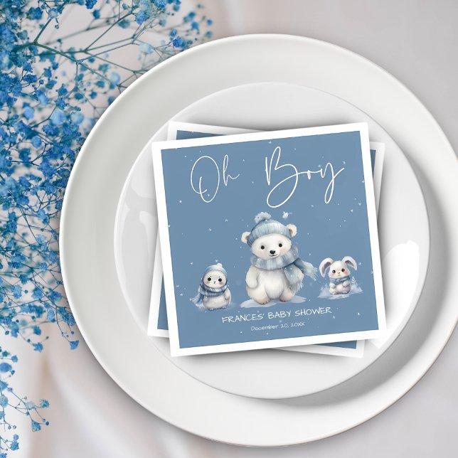 Servilleta De Papel Oh Boy Winter | Woodland Baby Shower Editable (Subido por el creador)