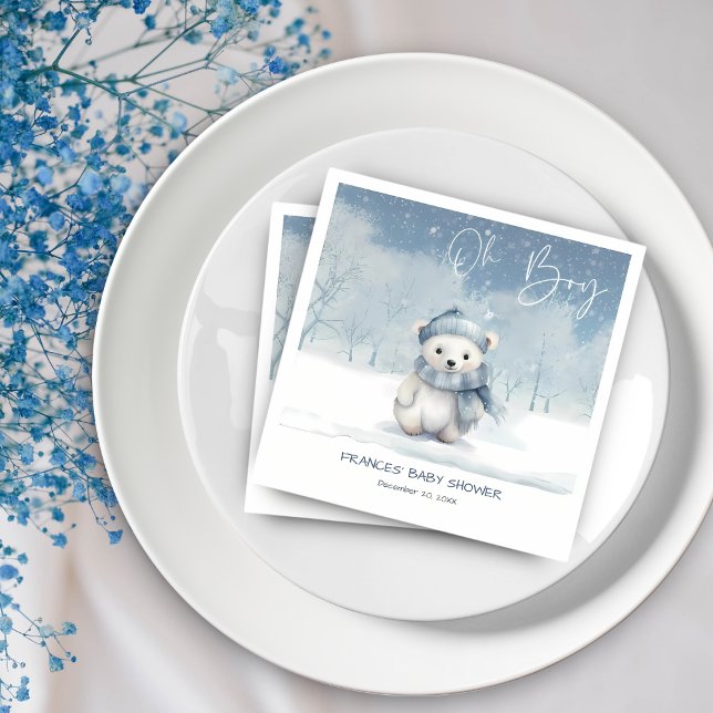 Servilleta De Papel Oh Boy Winter | Woodland Baby Shower Editable (Subido por el creador)