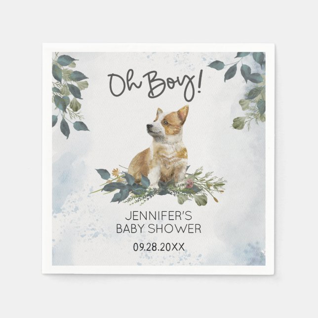 Servilleta De Papel ¡Oh, chico! Baby Shower Corgi Puppy (Anverso)