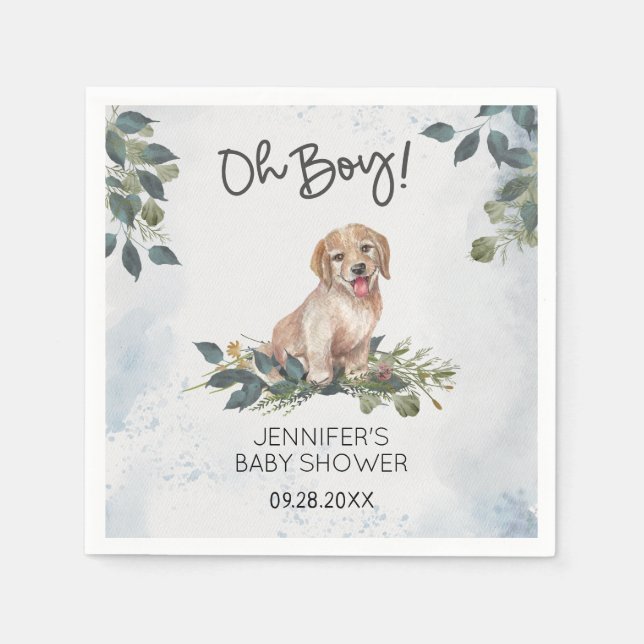 Servilleta De Papel ¡Oh, chico! Baby Shower Labrador Puppy (Anverso)