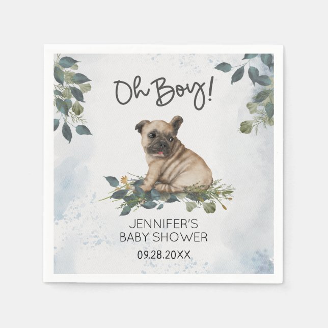 Servilleta De Papel ¡Oh, chico! Baby Shower Pug Puppy Napkins (Anverso)